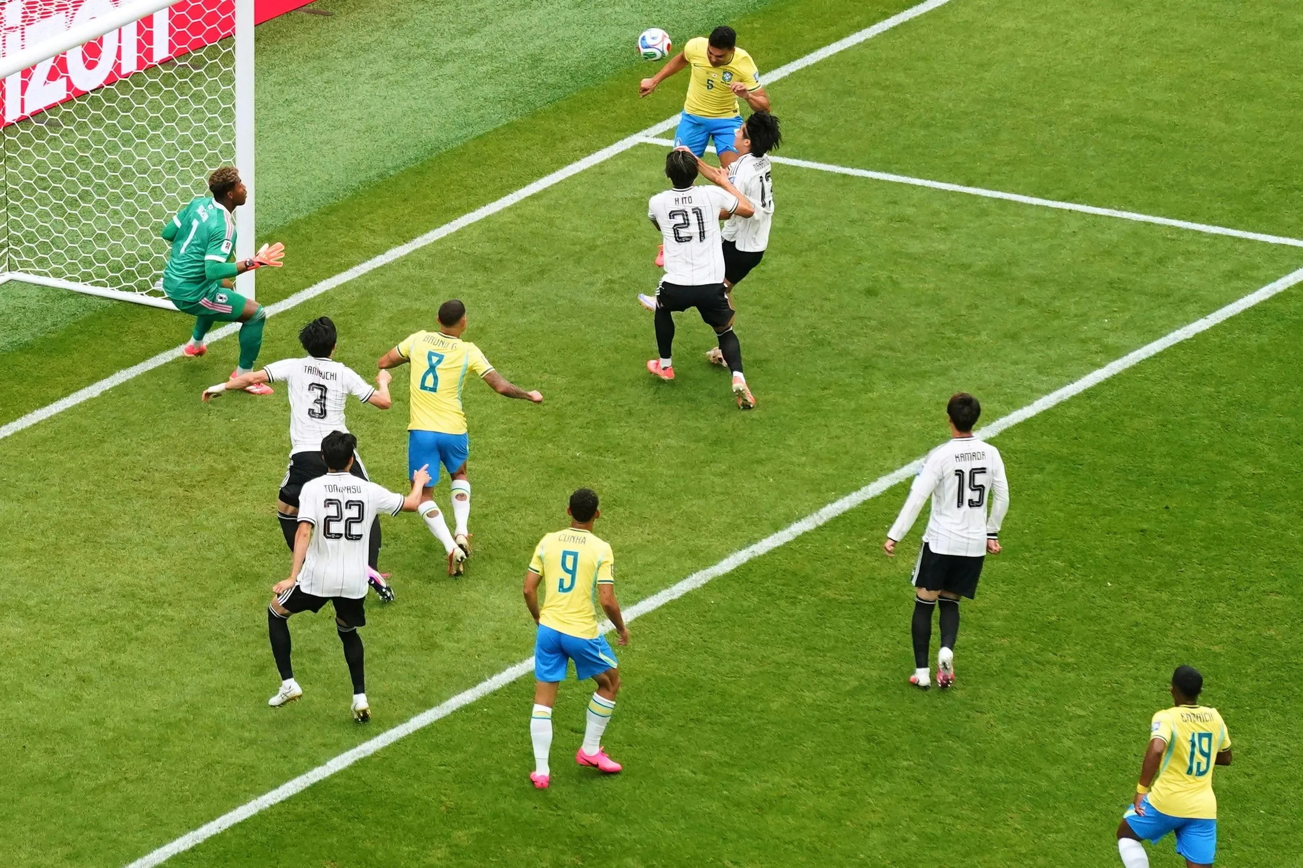 Casemiro heads past Zion Suzuki for Brazil’s second-half equaliser