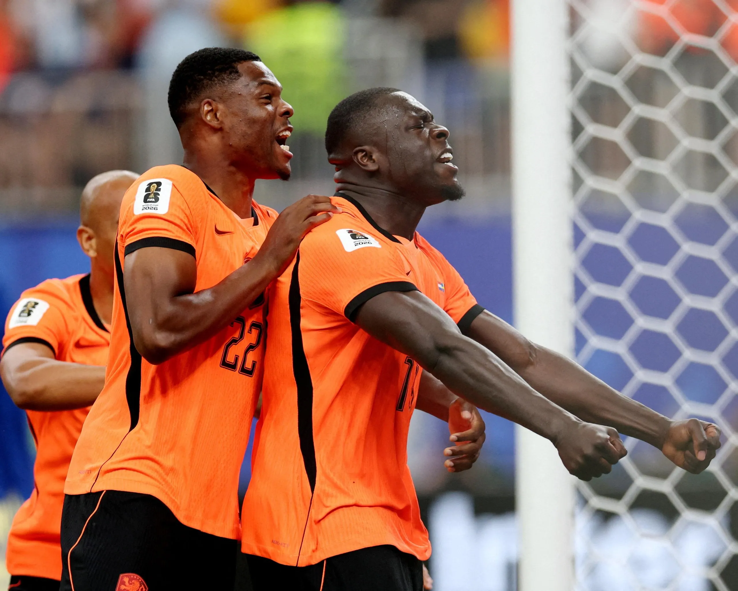 FIFA World Cup 2026 - Group F - Netherlands v SwedenSoccer Football - FIFA World Cup 2026 - Group F - Netherlands v Sweden - Houston Stadium, Houston, Texas, U.S. - June 20, 2026
Netherlands' Brian Brobbey celebrates scoring their first goal with Denzel Dumfries REUTERS/Phil Noble TPX IMAGES OF THE DAY