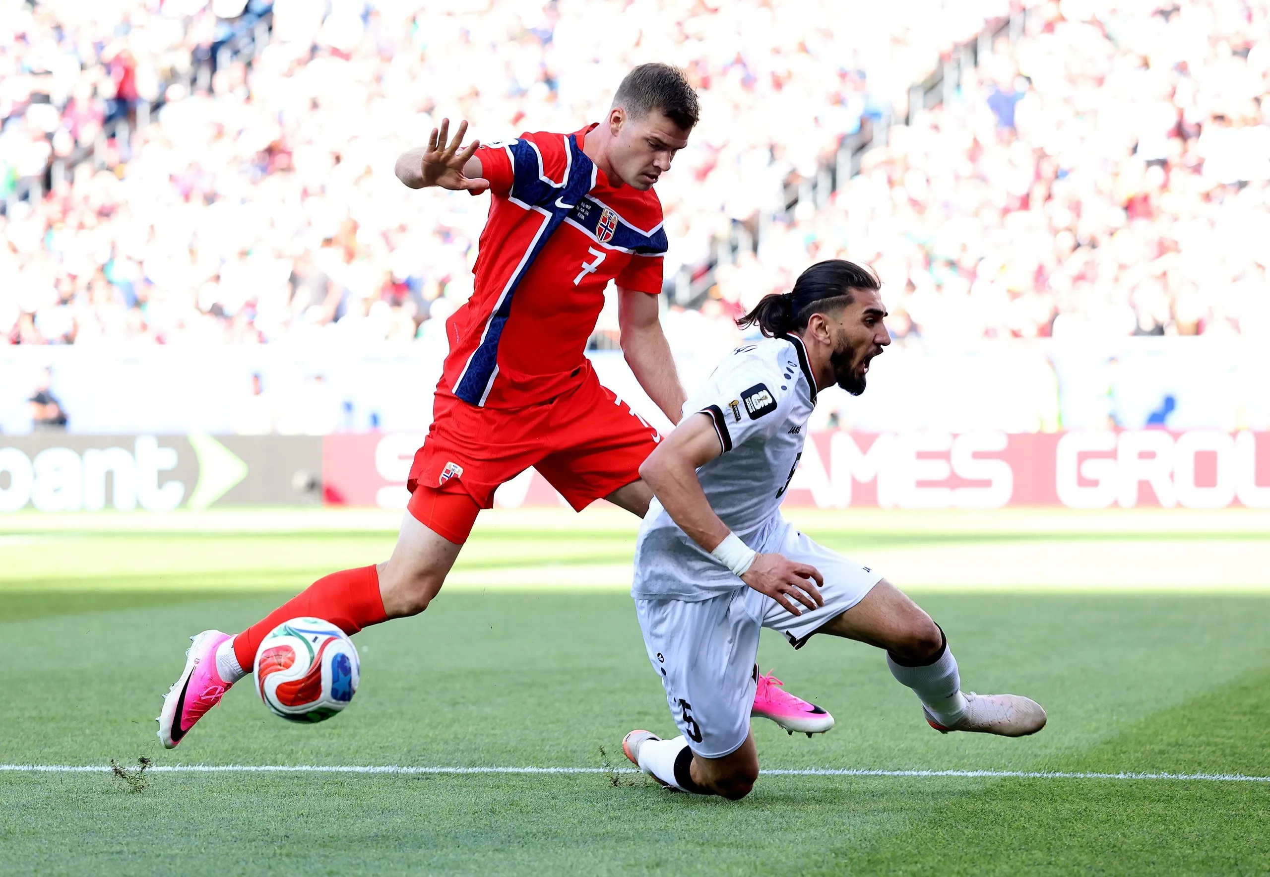 Akam Hashim is fouled by Alexander Sørloth.