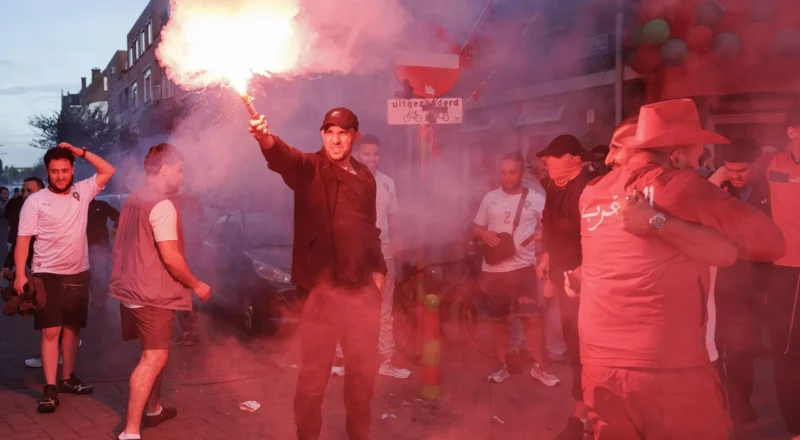Celebrations and bottle-throwing on Dutch streets after dramatic Morocco win
