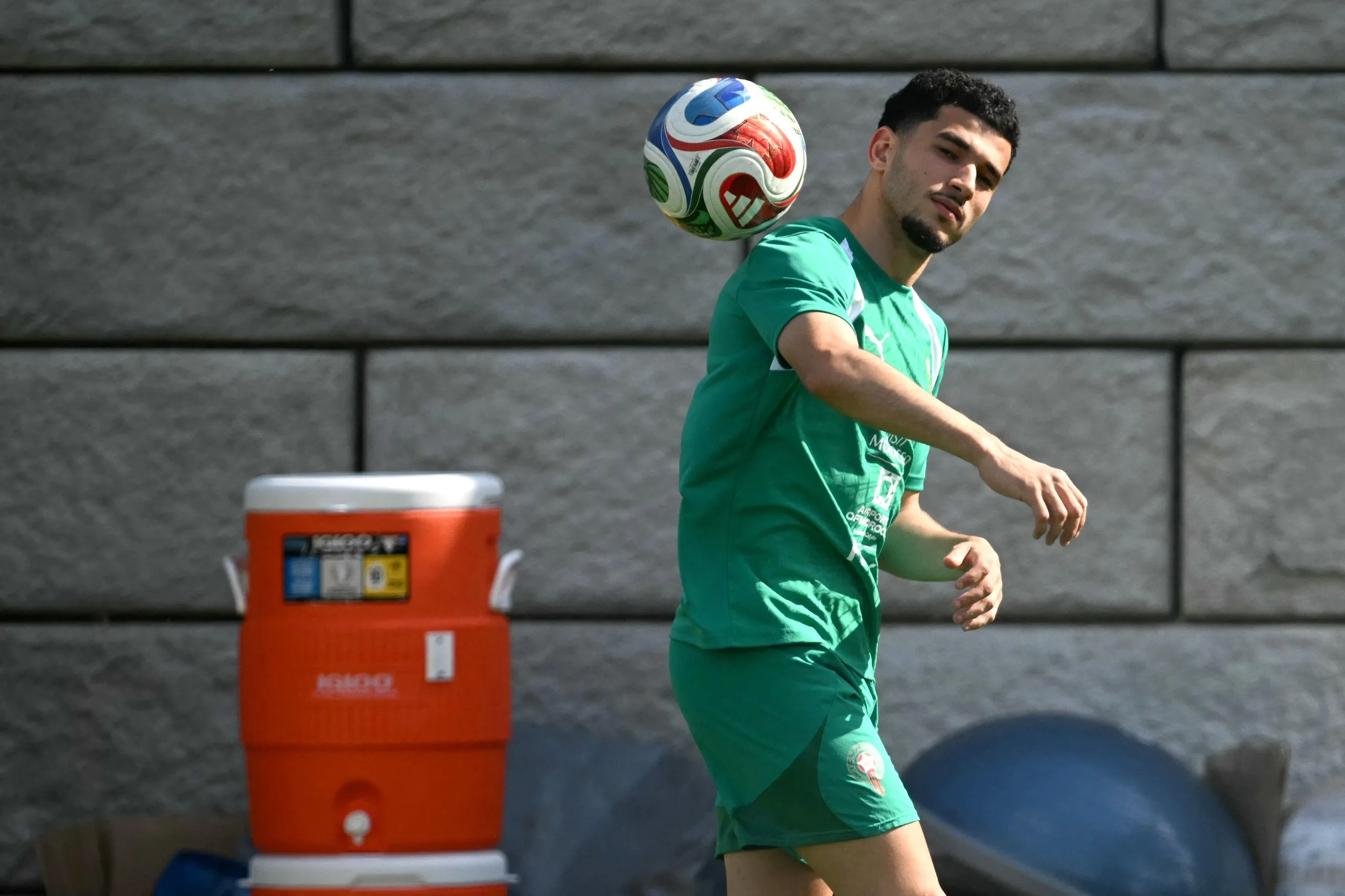 Zakaria El Ouahdi juggles a ball in training.
