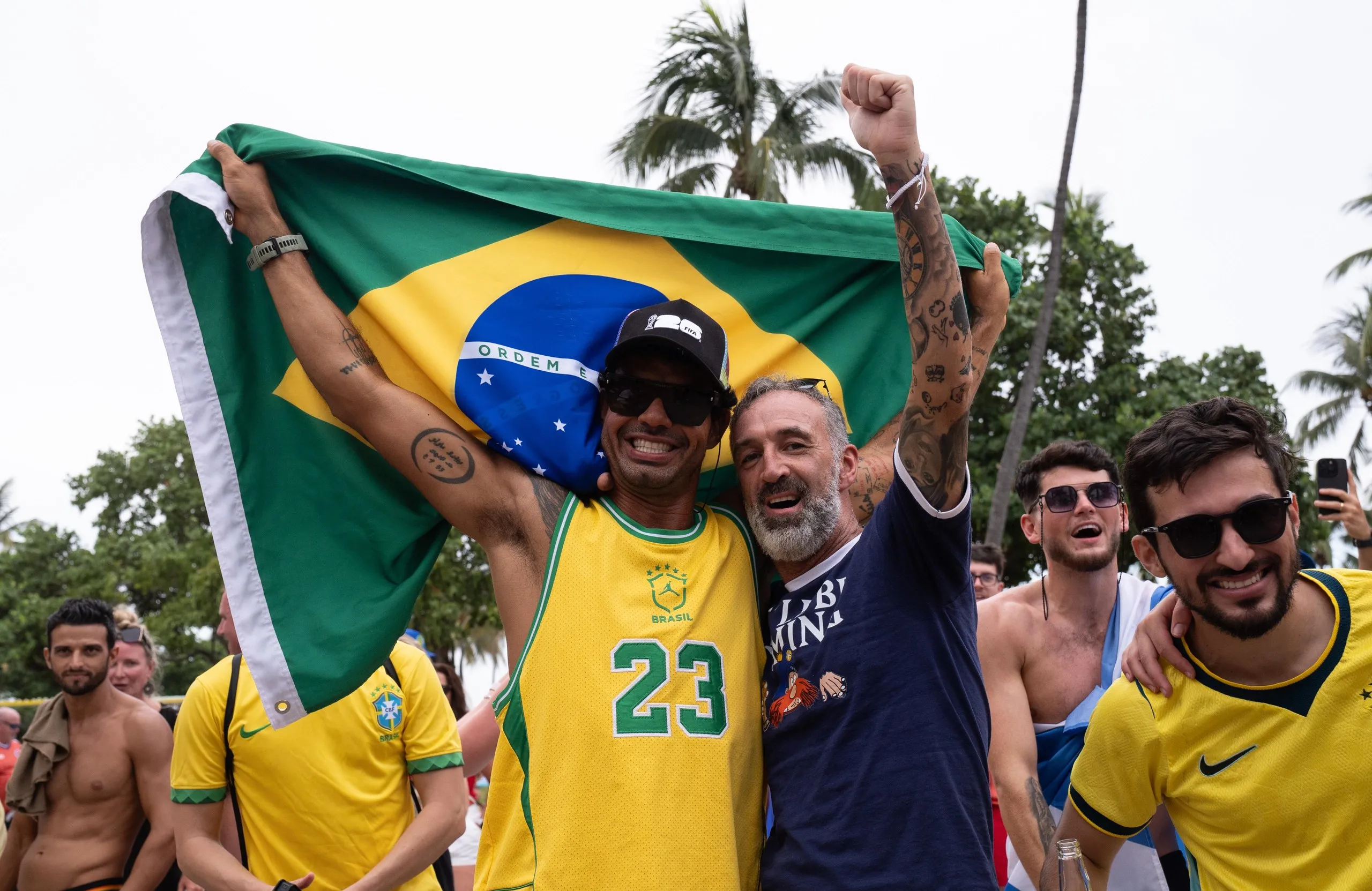 Brazil and Scotland supporters gather on Ocean Drive in Miami