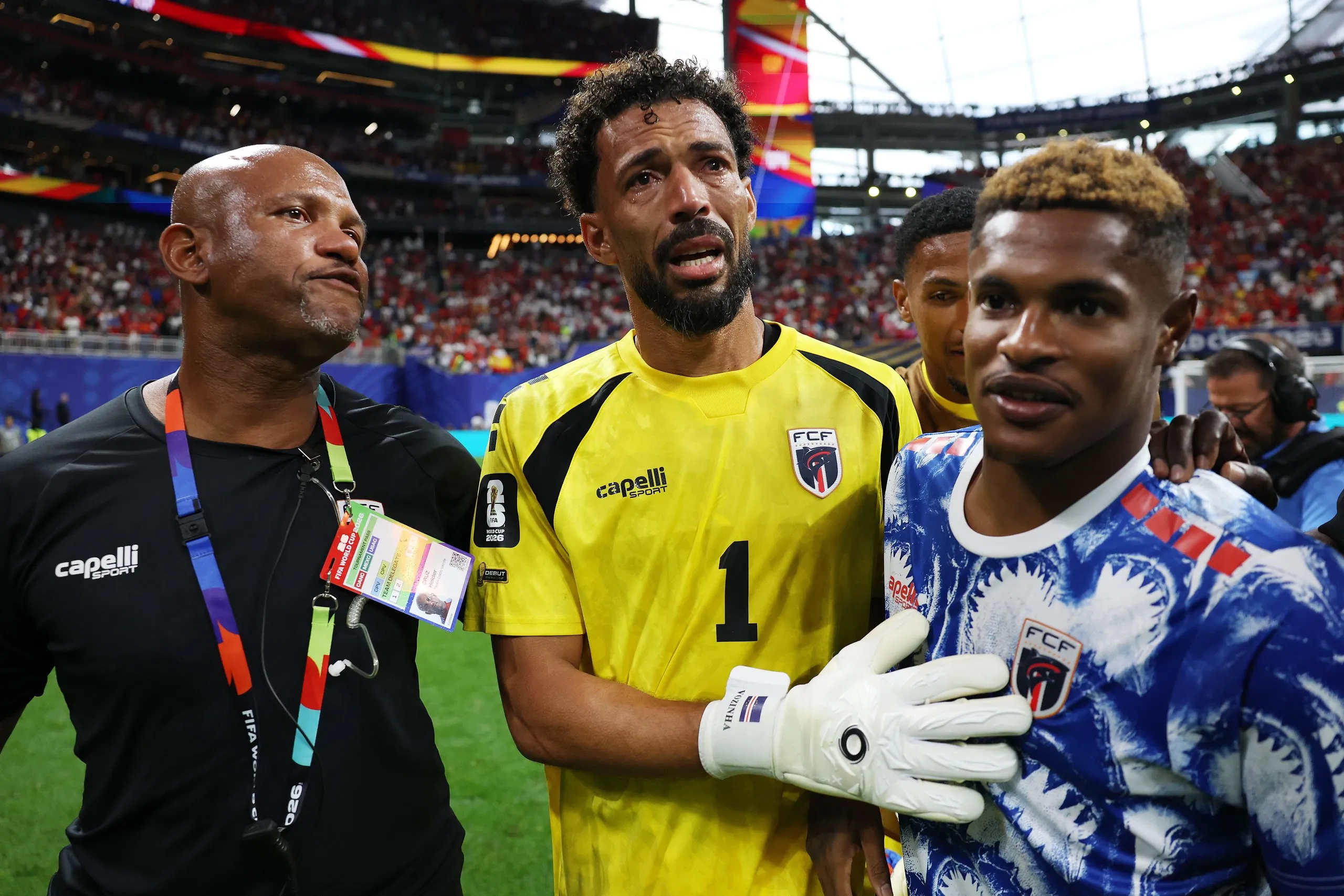 Cape Verde’s Vozinha with teammates after the 0-0 draw against Spain