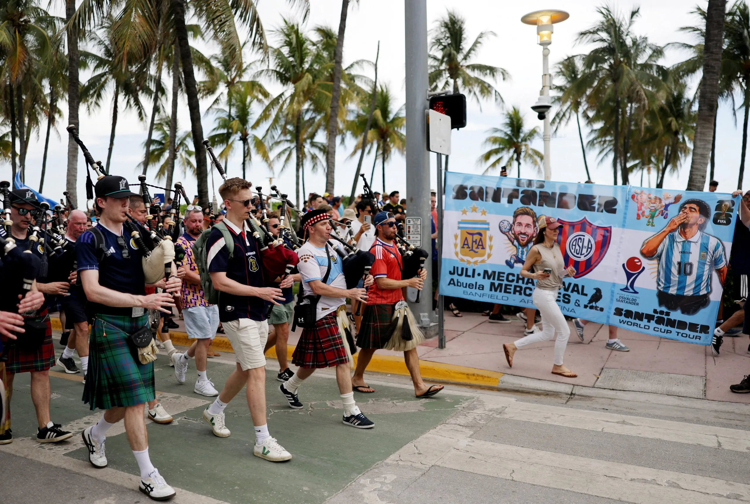 Scotland fans march along Ocean Drive