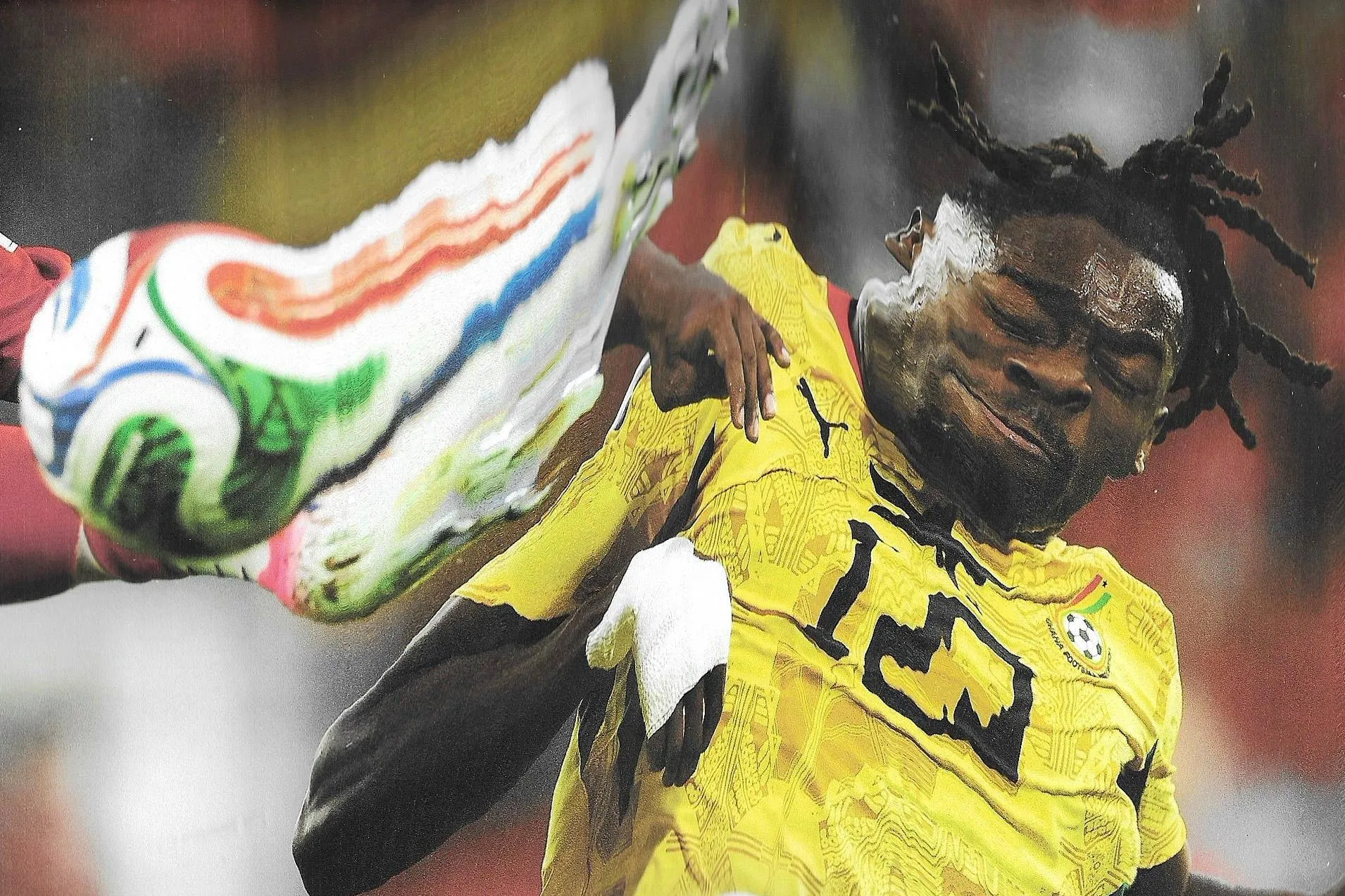 Brandon Thomas-Asante and a high boot. Original photograph by Piroschka Van De Wouw.