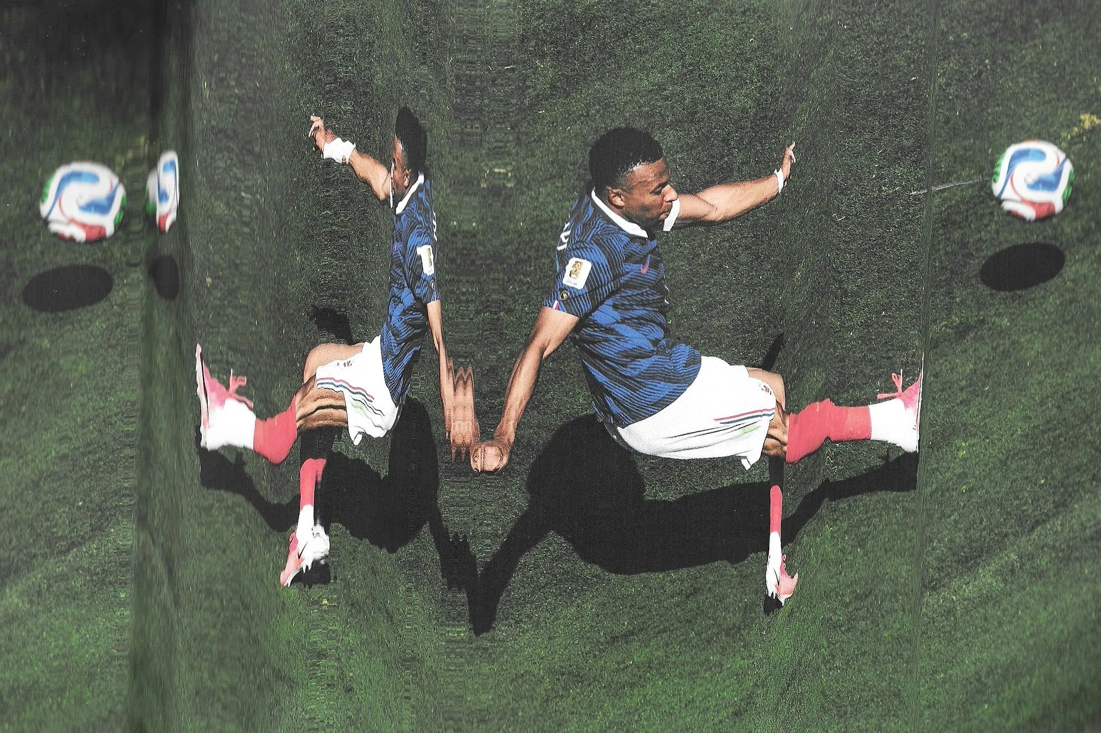 Kylian Mbappé shoots. Original photograph by Lampson Yip.