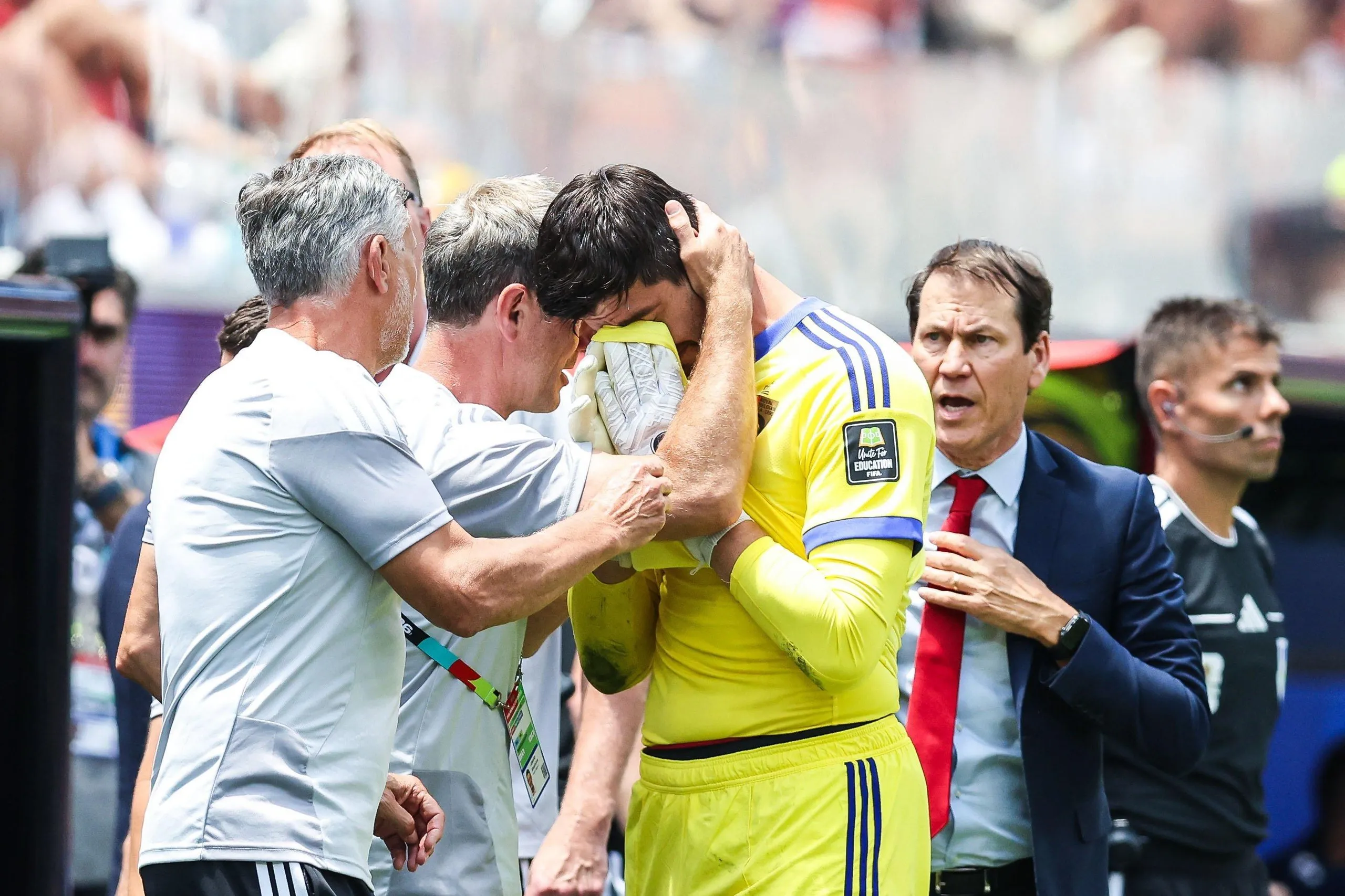 An emotional Thibaut Courtois goes off with an injury