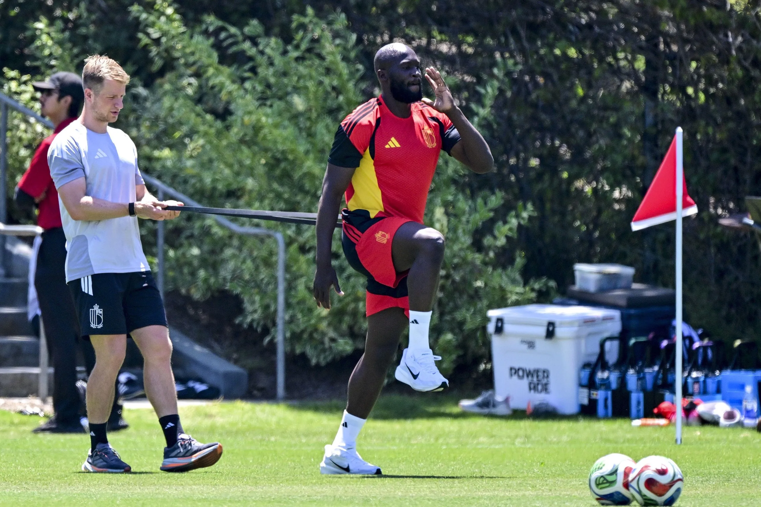 Romelu Lukaku is put through his paces at Belgium training.