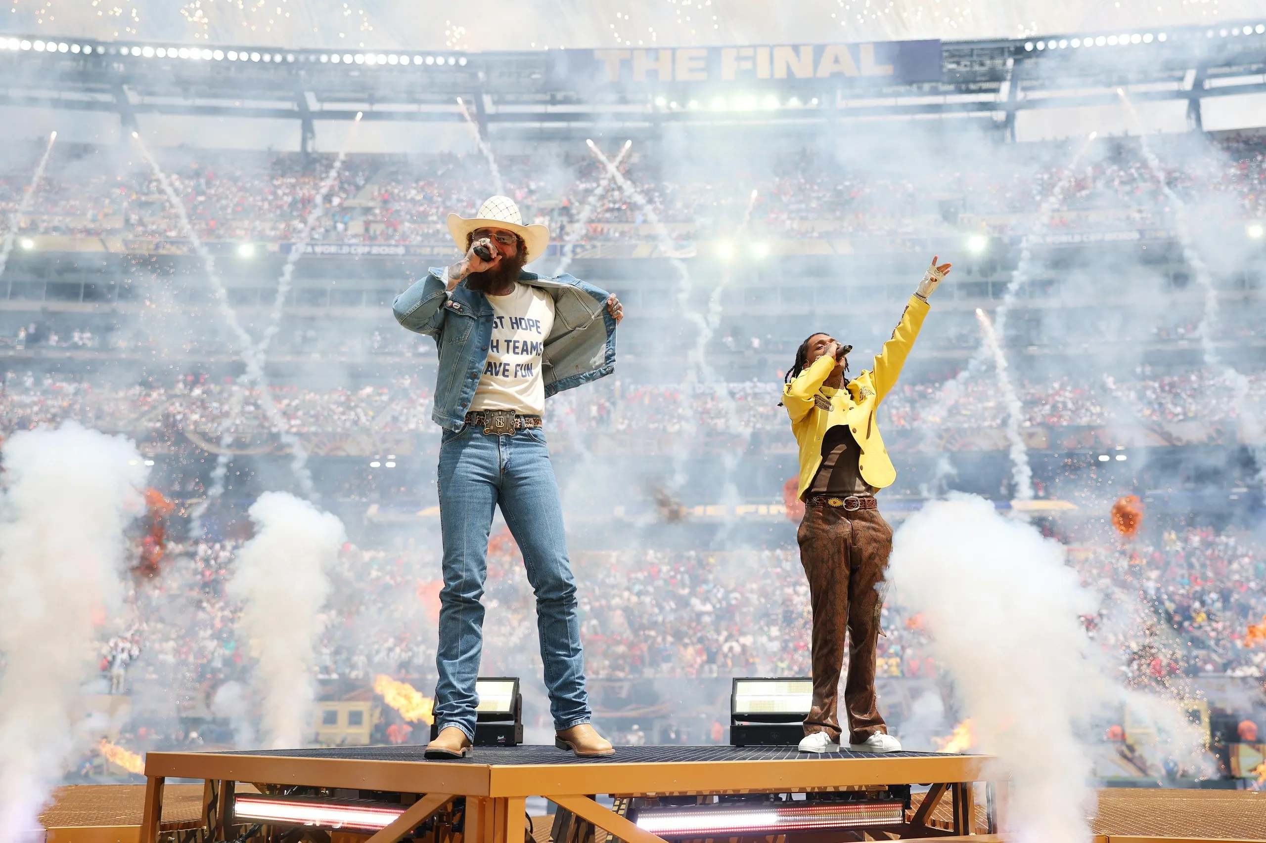 Post Malone and Swae Lee perform during the closing ceremony